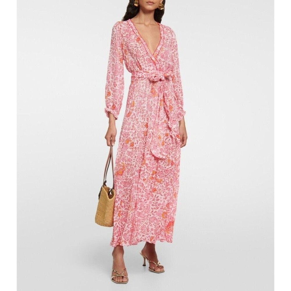 Poupette St Barth Pink Marigold Emily Maxi Dress NWOT XS Boho Long Sleeve